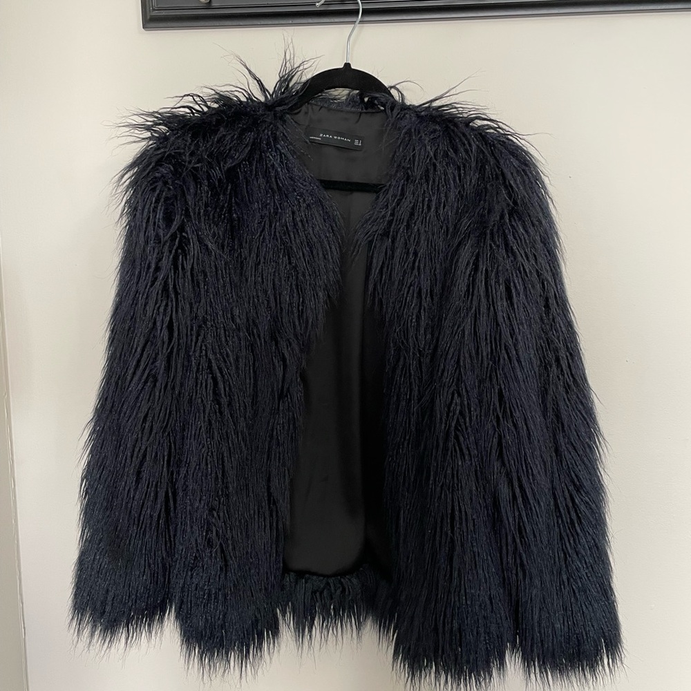 Zara Faux Mongolian Lamb Fur Jacket
